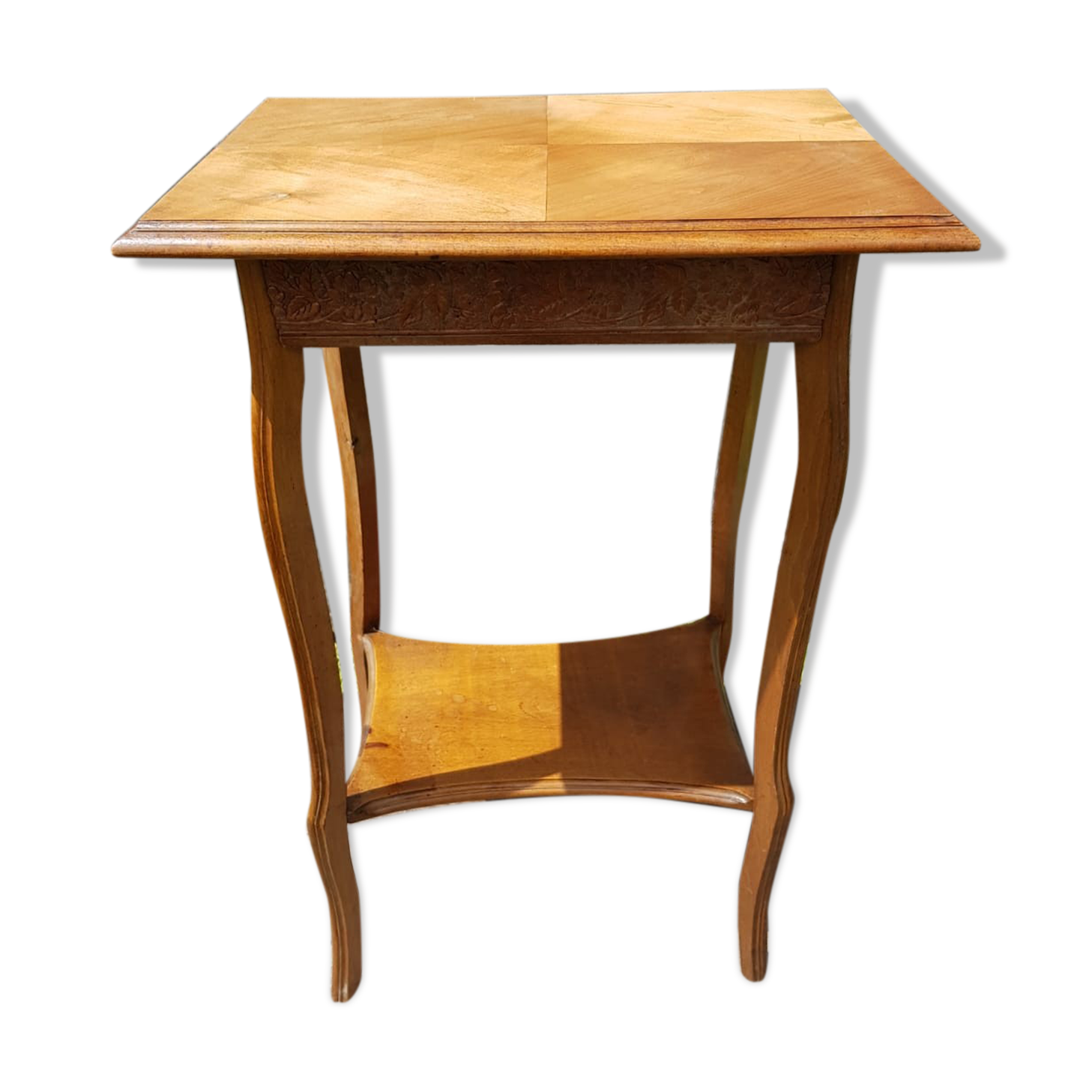 Old sellette sculpted frieze & wood drawer feet curved