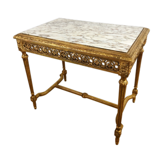 Table de milieu d’époque Napoléon III en bois doré dessus marbre