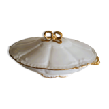 vegetable dish or soup tureen in fine porcelain, decorated with golden ribbons