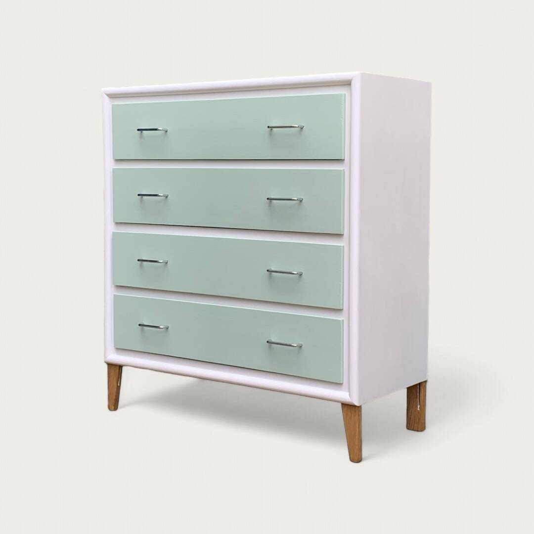 Vintage 1950s compass foot chest of drawers