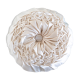 Old round cushion in white, beige pleated silk