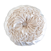 Old round cushion in white, beige pleated silk