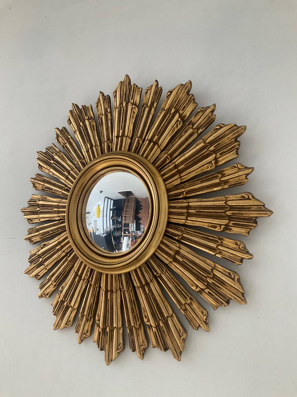 Old witch's eye mirror in gilded wood 62cm