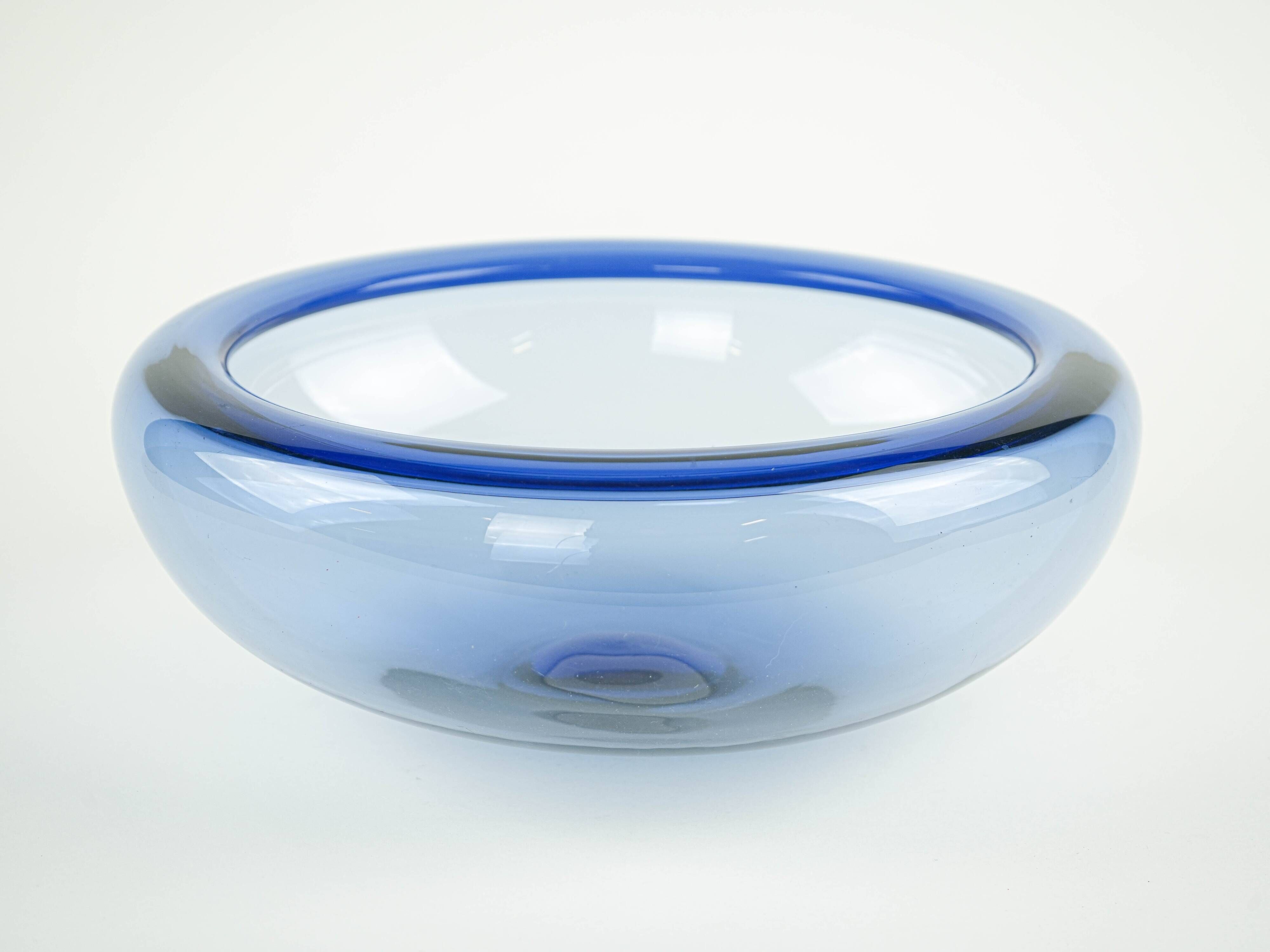 Blue glass bowl, Danish design, 1970s, manufactured by Holmegaard