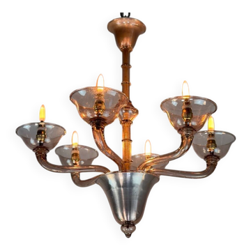Venetian lustre made of Murano glass in amethyst colour, circa 1920.