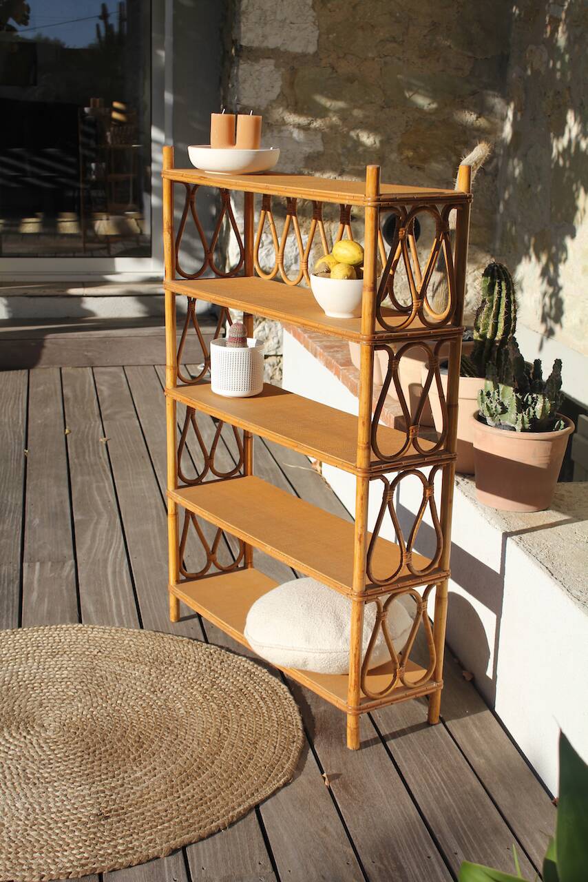 vintage rattan bookcase