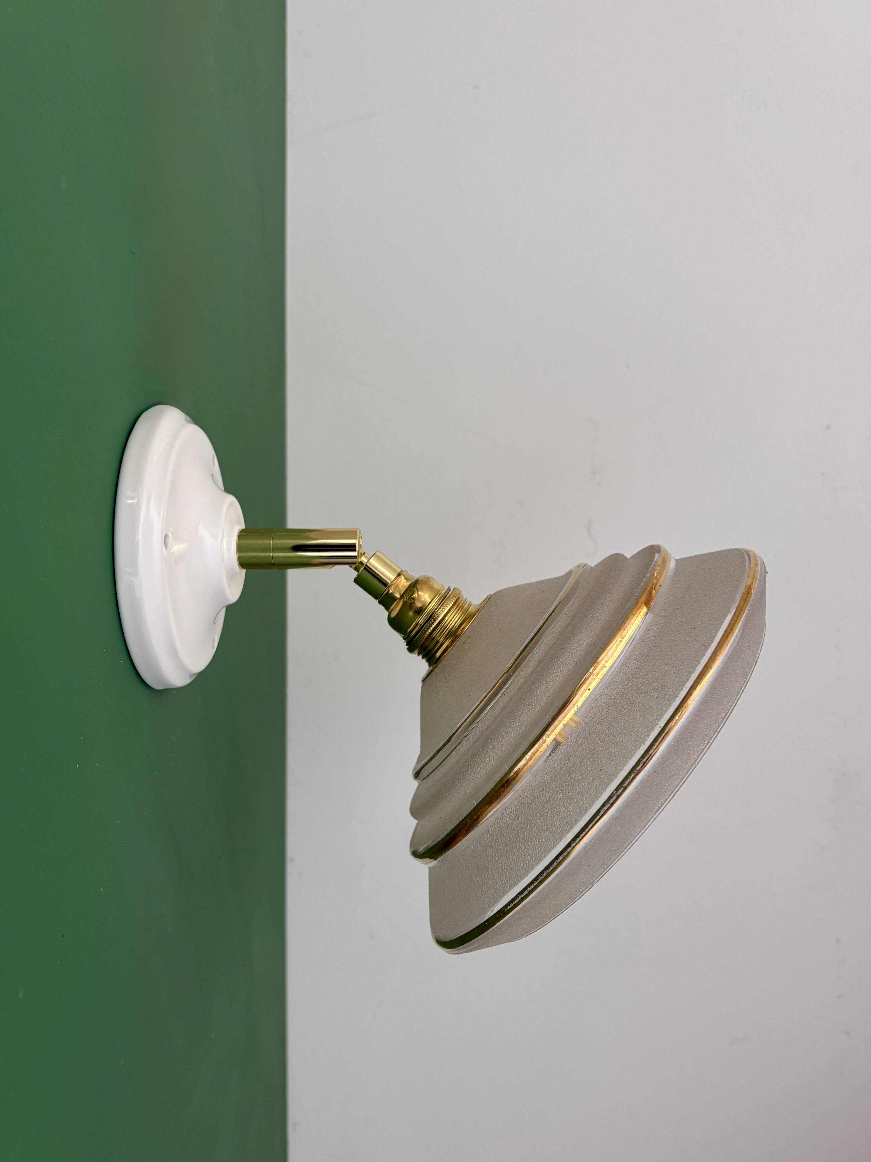 Vintage wall lamp with white and gold granite glass shade