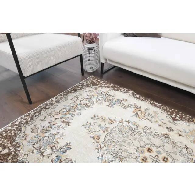 1970s Turkish Oushak Handmade Wool Cotton Beige Area Rug 114x197