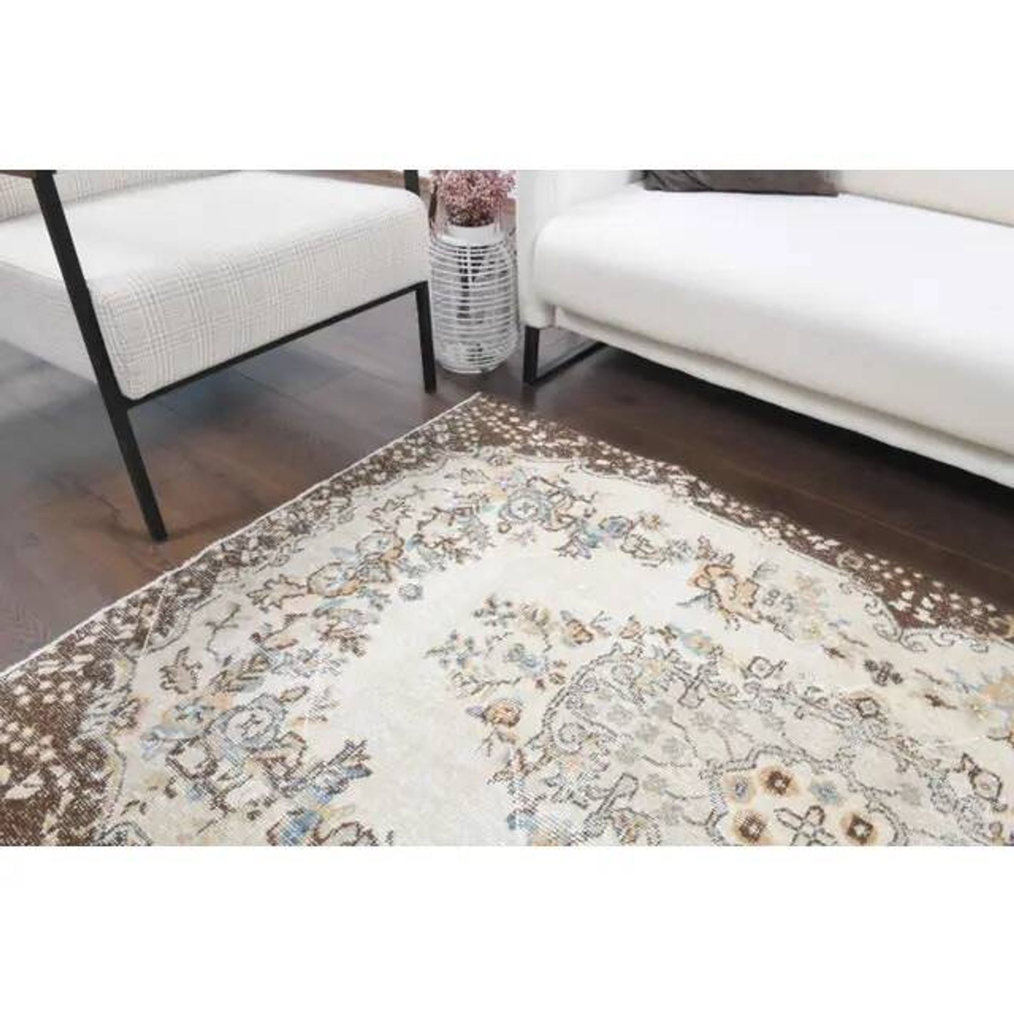 1970s Turkish Oushak Handmade Wool Cotton Beige Area Rug 114x197