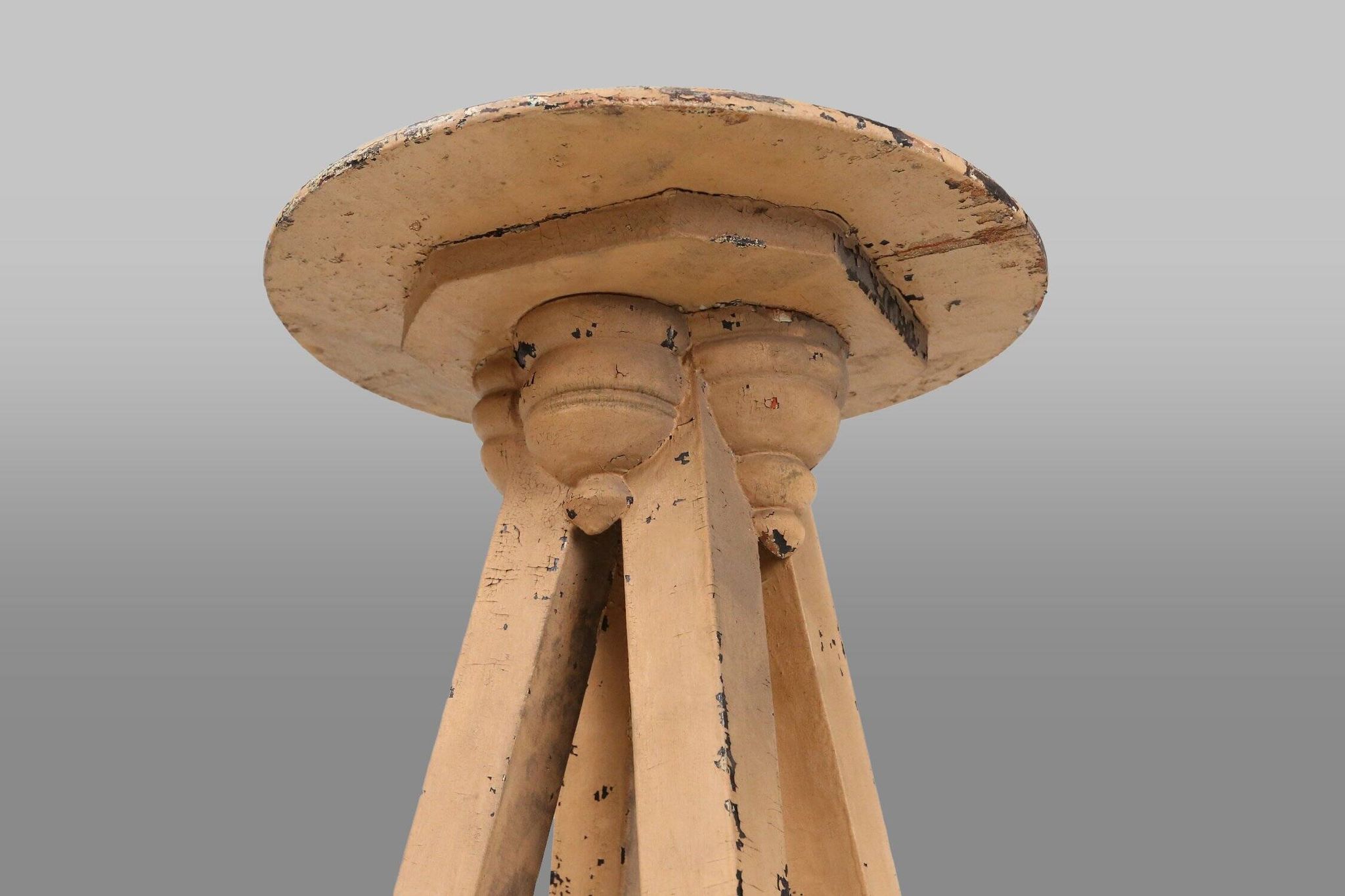 Industrial painted wooden tripod Console with rich patina, France 1900s