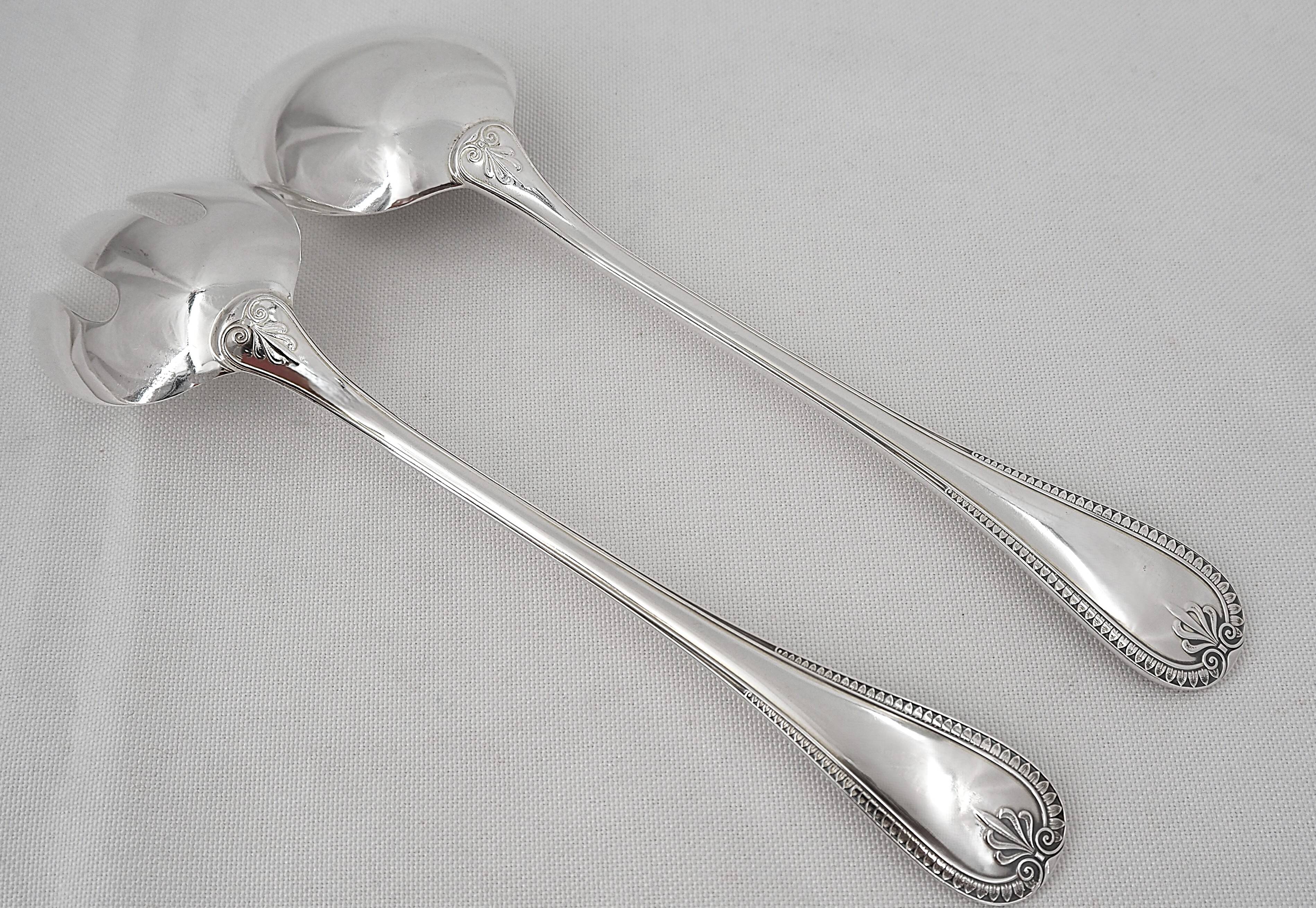 Christofle Malmaison, 2-piece salad serving set in silver-plated metal.
