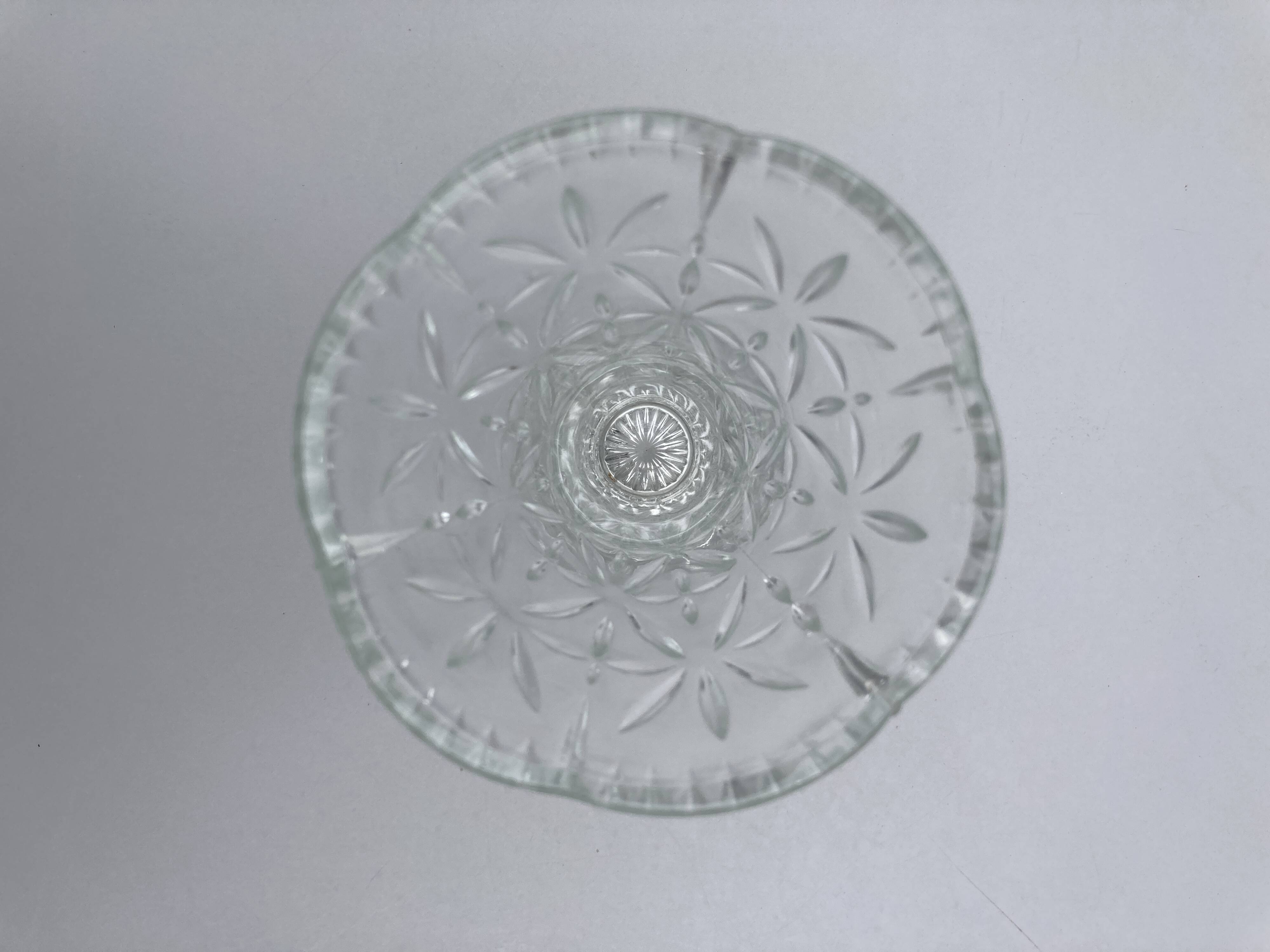 Vintage moulded glass vase from the 60s-70s, geometric design.