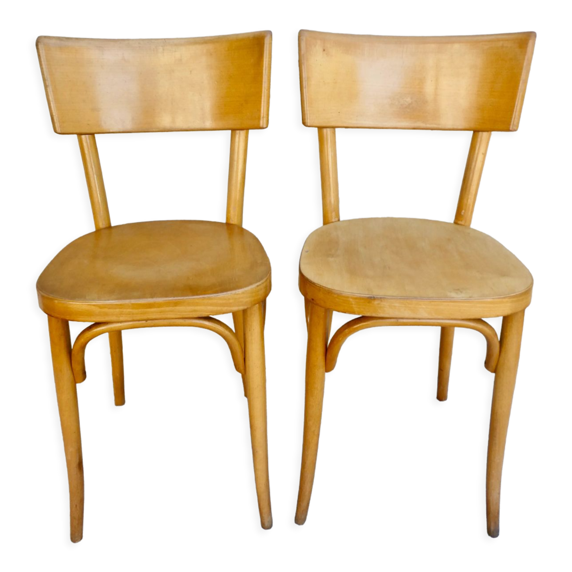 Pair of Baumann bistro chairs in light wood