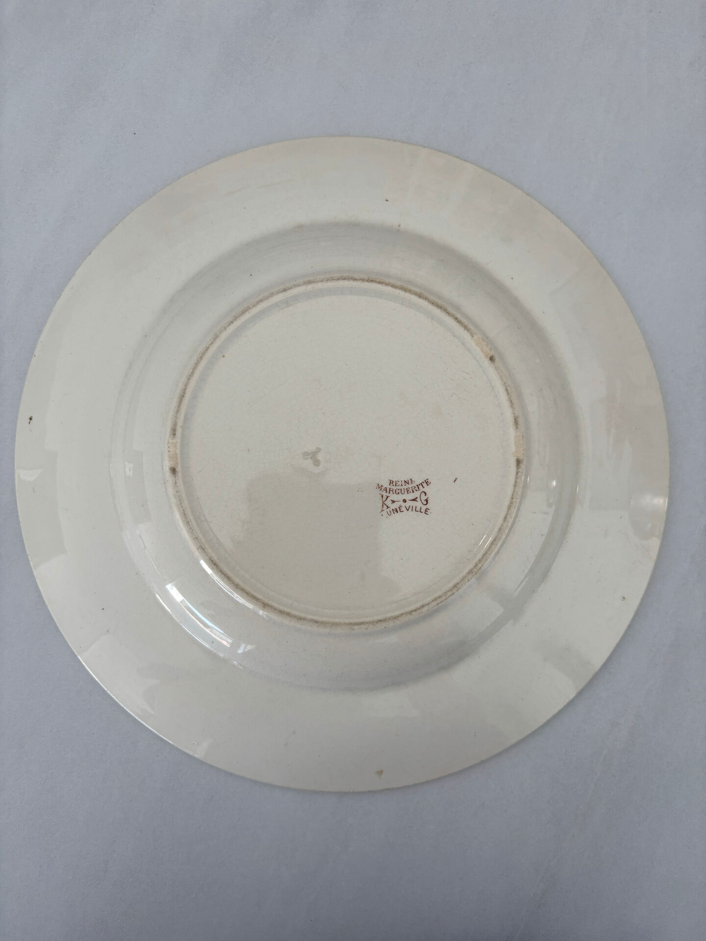 Old hollow plate, pink polychrome ironstone, KG Luneville model.