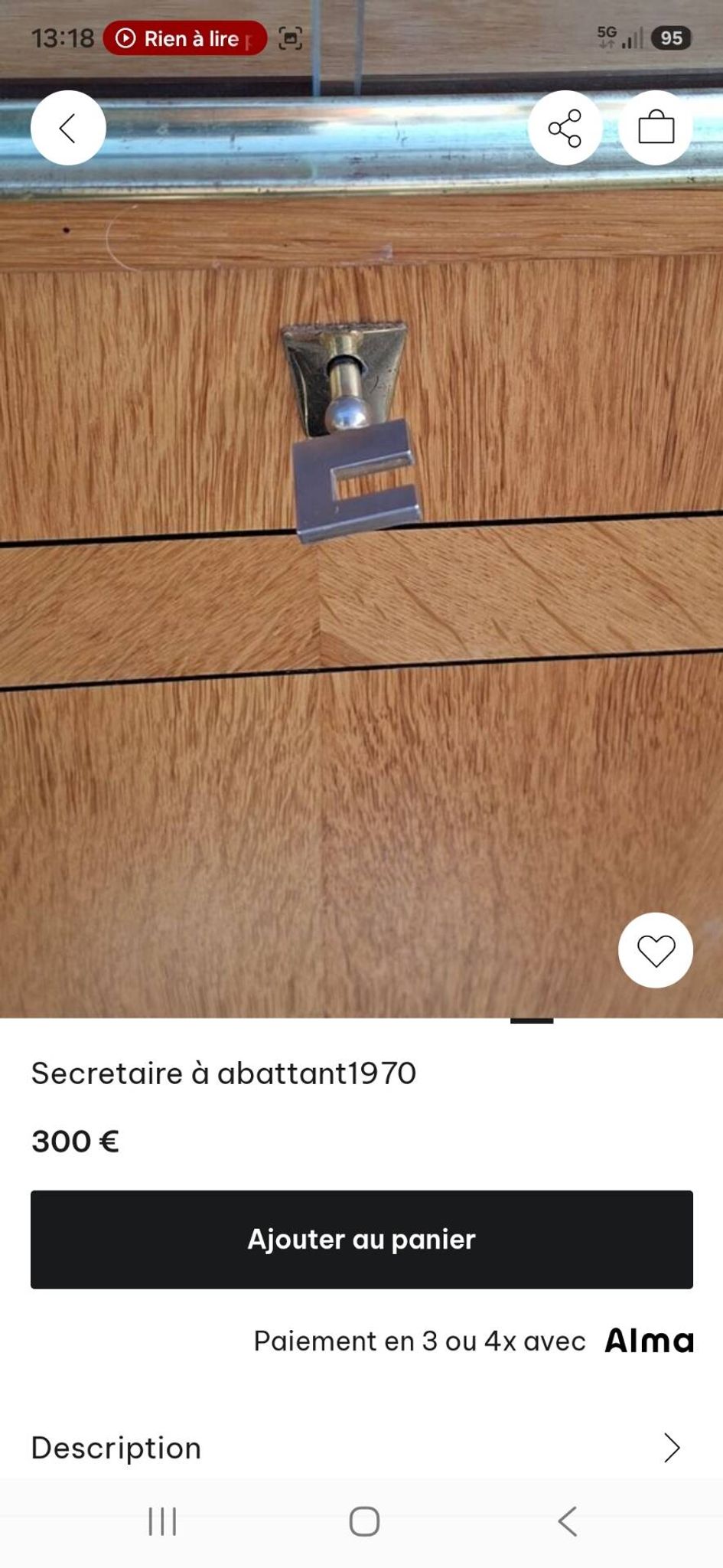 Secrétaire à abattant vintage 1970