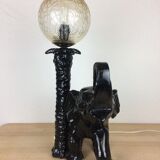 Elephant lamp and palm tree in black resin