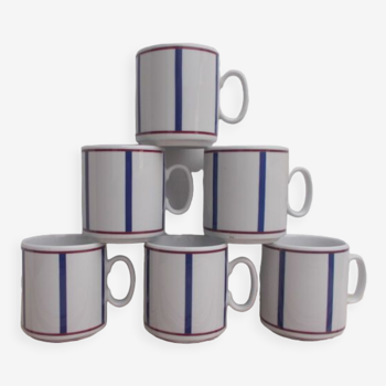 Lot de 6 mugs basque en porcelaine bleu et rouge