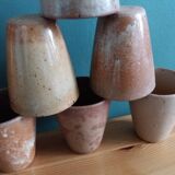 Cider or orangeade service, pitcher and glasses in stoneware from the 70s