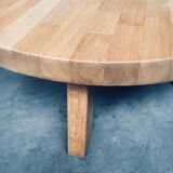 Brutalist Oak Round Coffee Table from Meubelfabriek Oisterwijk, Netherlands, 1960s