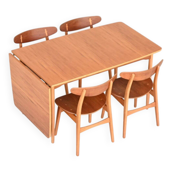 Table à manger à abattants Hans Wegner en bois de plage et teck Danemark 1950