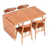 Hans Wegner drop-leaf dining table in beach and teak Denmark 1950