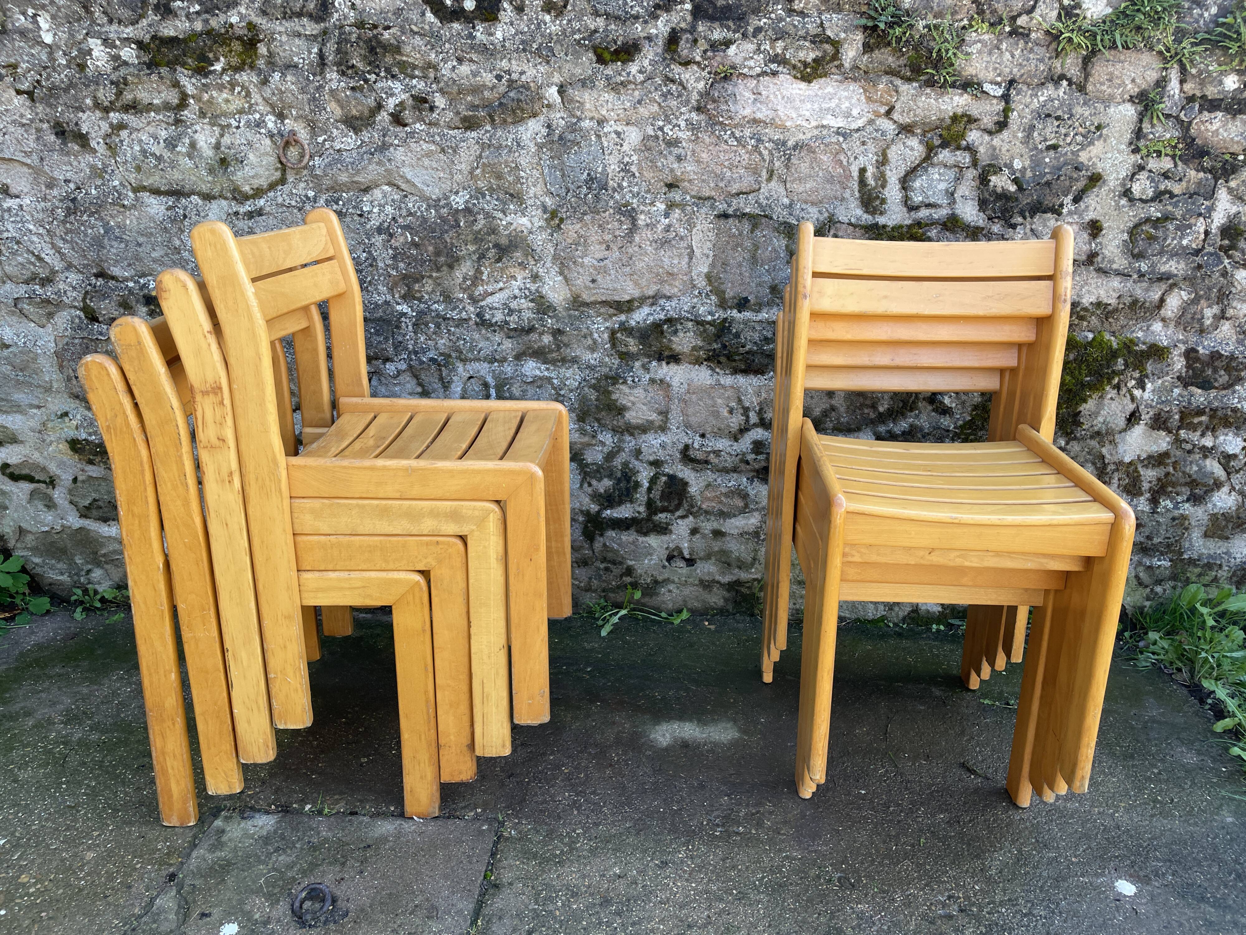 Suite of 8 solid beech chairs
