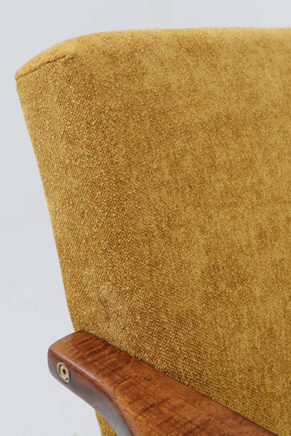 Vintage armchair model, golden yellow fabric, fully refurbished