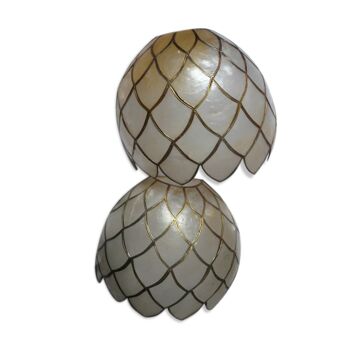 Set of 2 mother-of-pearl wall lamps, 1970s