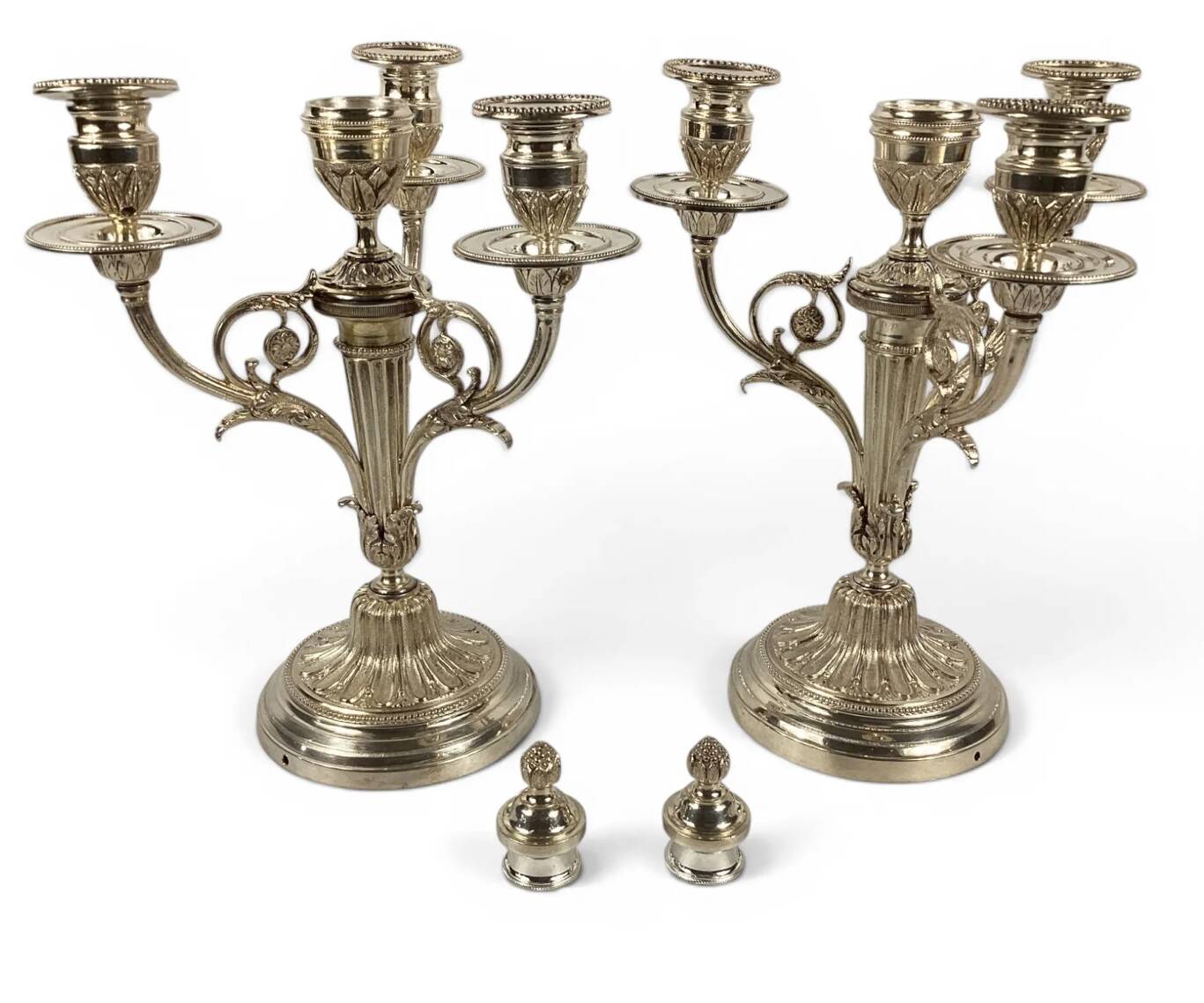 Pair of silver-plated candelabra in Louis XVI style