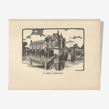 Engraving-years 1930-J Druet - The castle of Chenonceaux