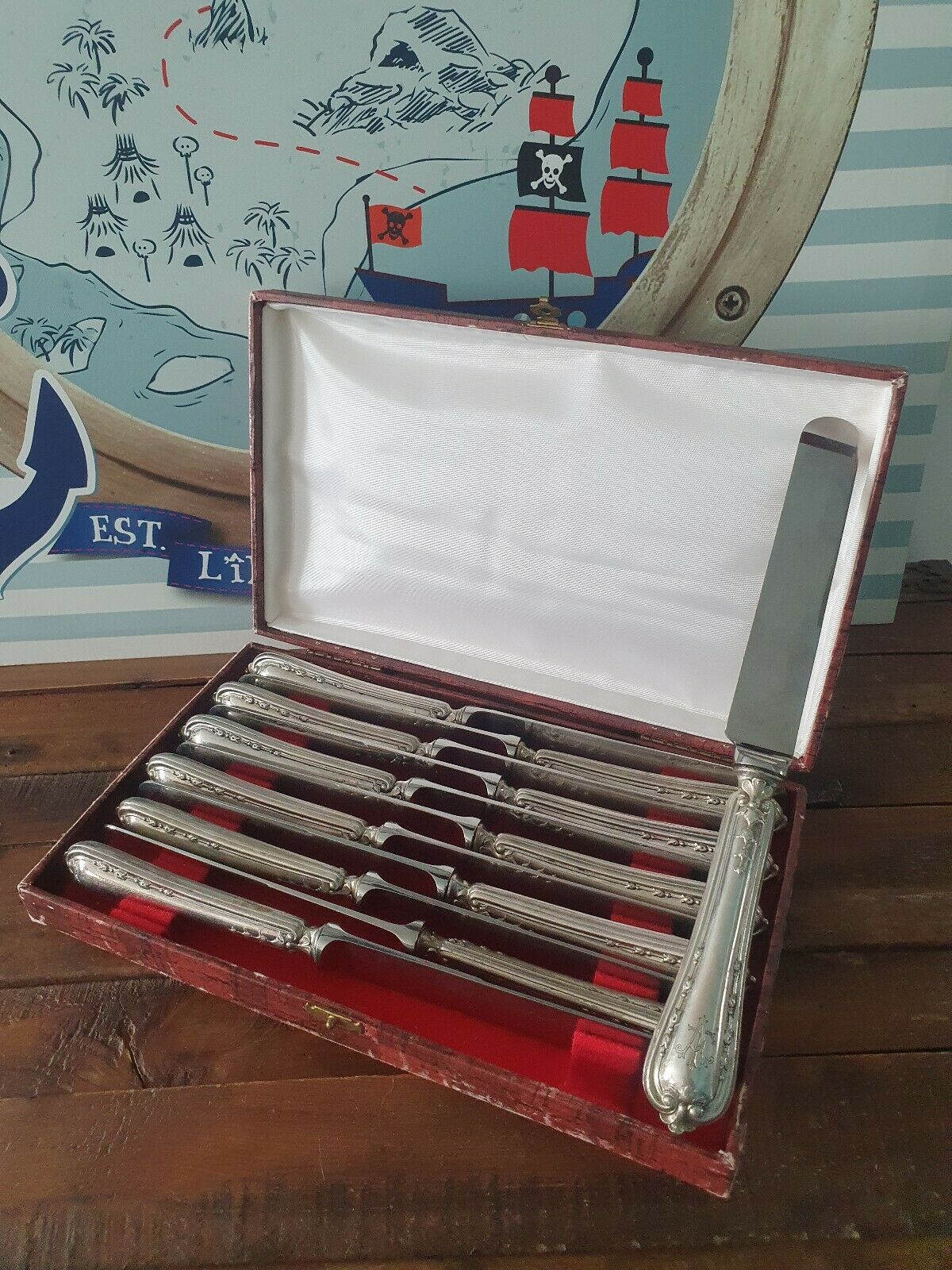 Lot of 12 silver knives stuffed 800 German monogram