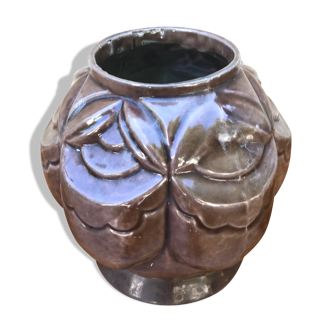 Old pot art deco plants fonte enamel brown