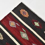 Turkish Red & Black Striped Vintage Kilim Rug, 168x228Cm