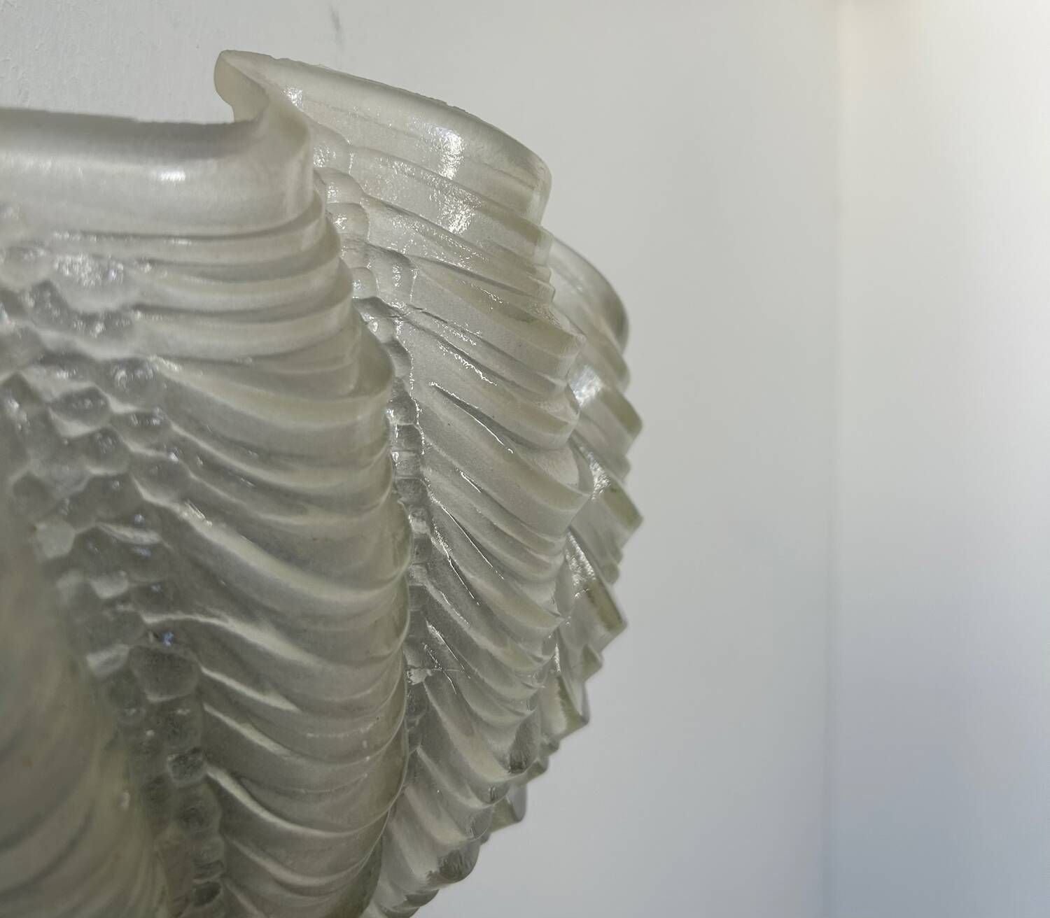 Vintage chrome and sandblasted glass shell wall lamp, France 1960