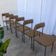 Set of 6 Vintage Industrial School Chairs: Brown Fabric, Black Metal Base