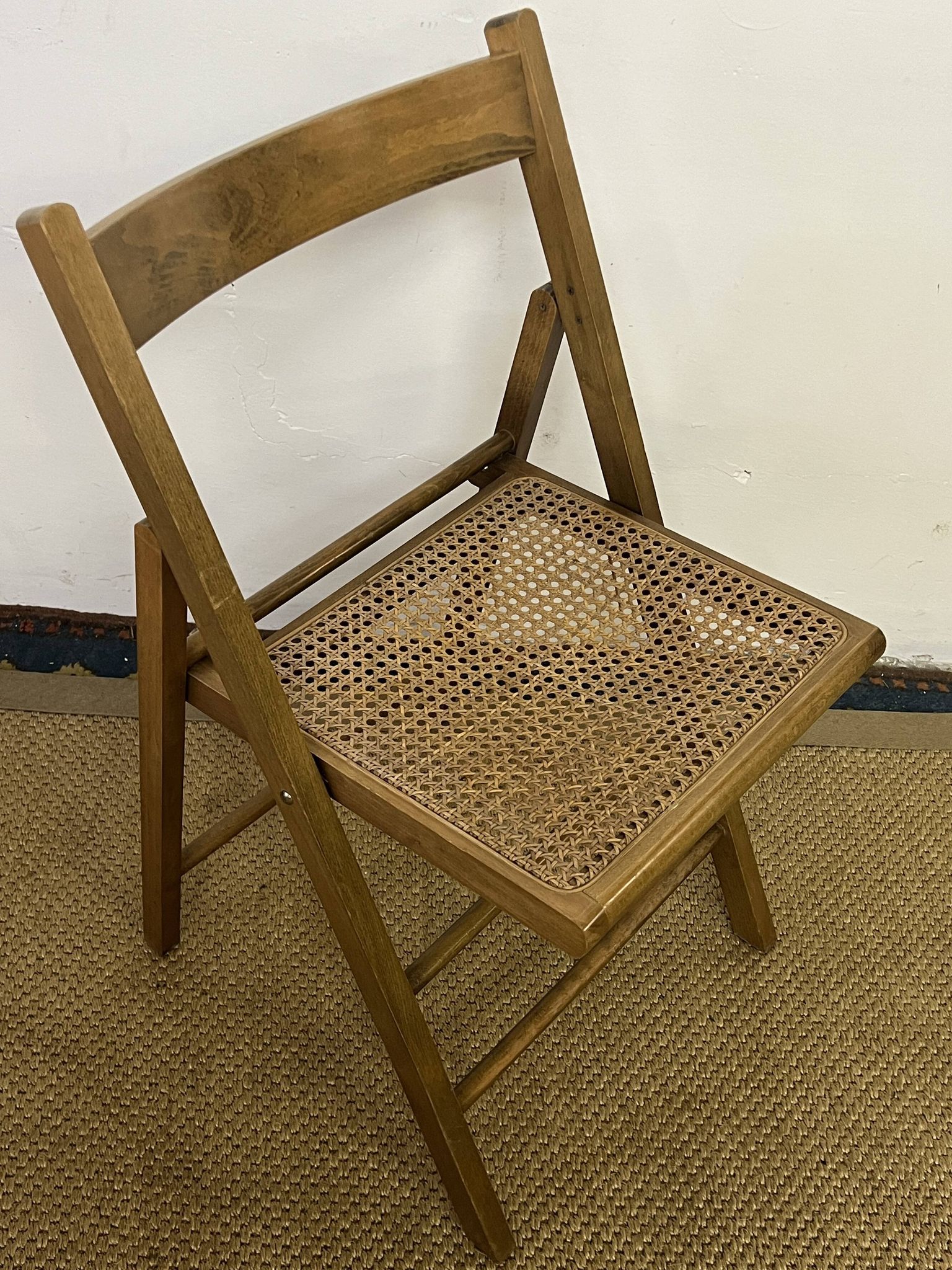 Vintage wooden and cane folding chair