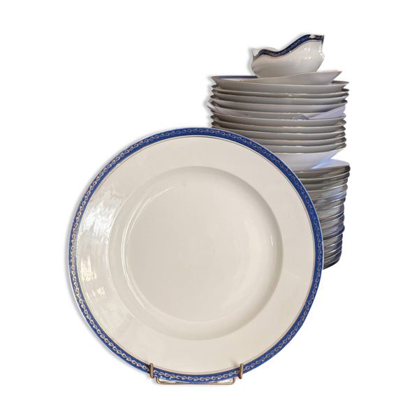 Grand Plat 29 cm Saladier Porcelaine Limoges Bleu Doré Betoule & Legrand