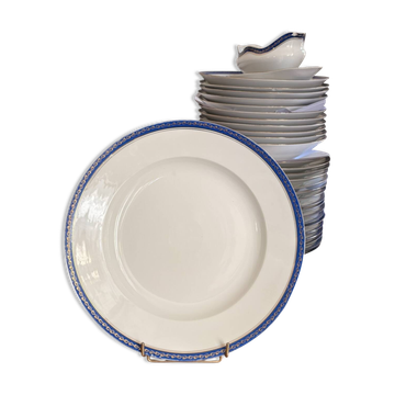 Large Plate 29 cm Salad Bowl Limoges Porcelain Blue Gold Betoule & Legrand