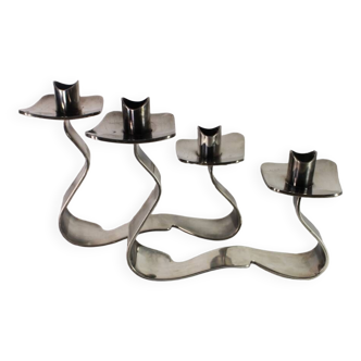 Silver metal candle holders Orfèvrerie de Saint Médard 1960s x2