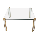 Vintage square coffee table in glass and brass by Peter Ghyzcy