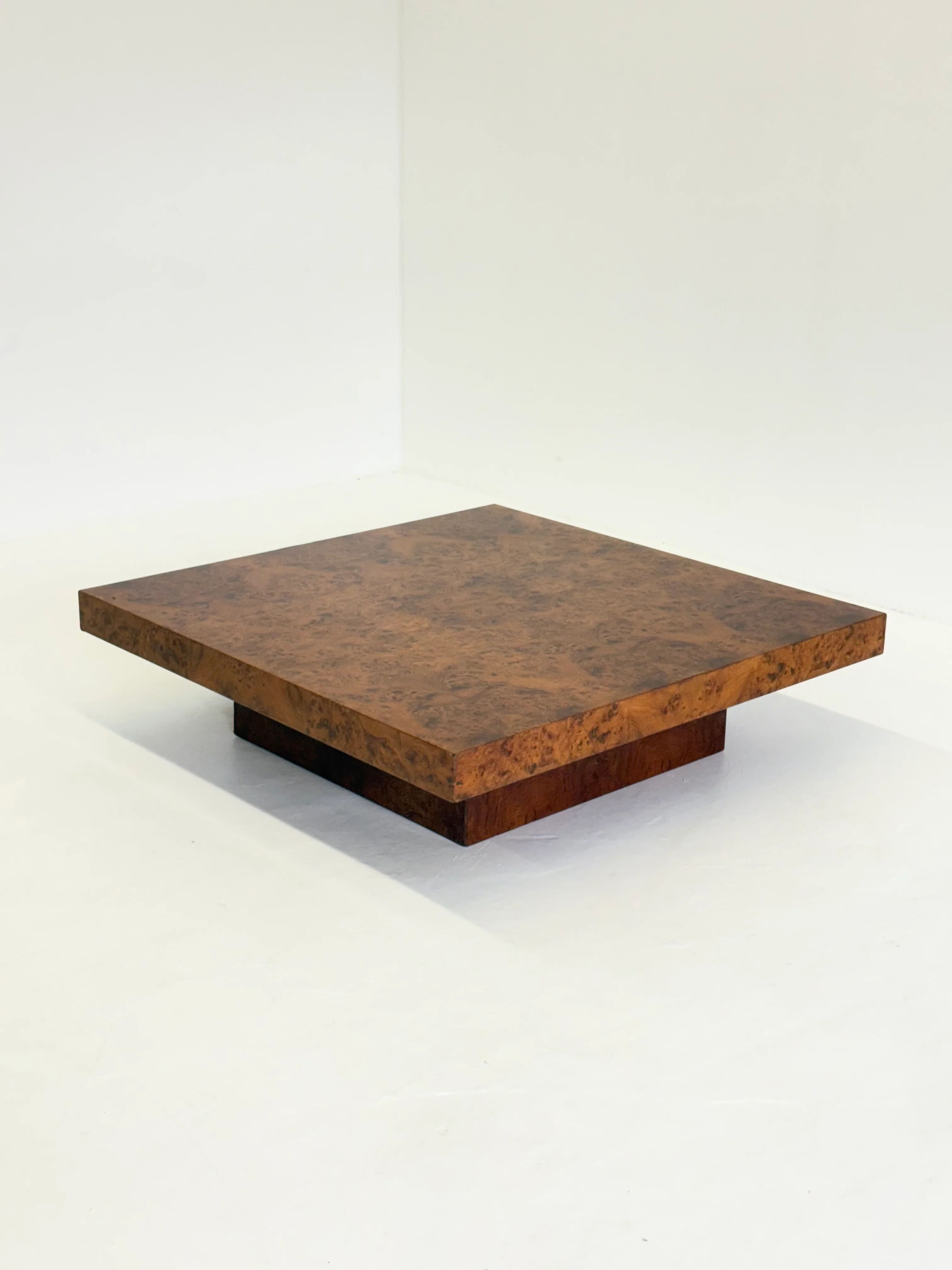 XL square coffee table by Turri in burl wood