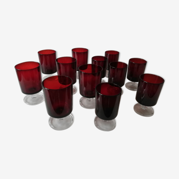 Set de 12 verres à vin et eau Luminarc fumé rouge suédois vintage 70