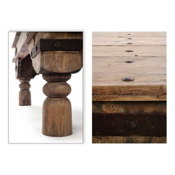 Table basse à ferrures en teck ancien