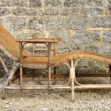 Old rattan chaise longue 20th century