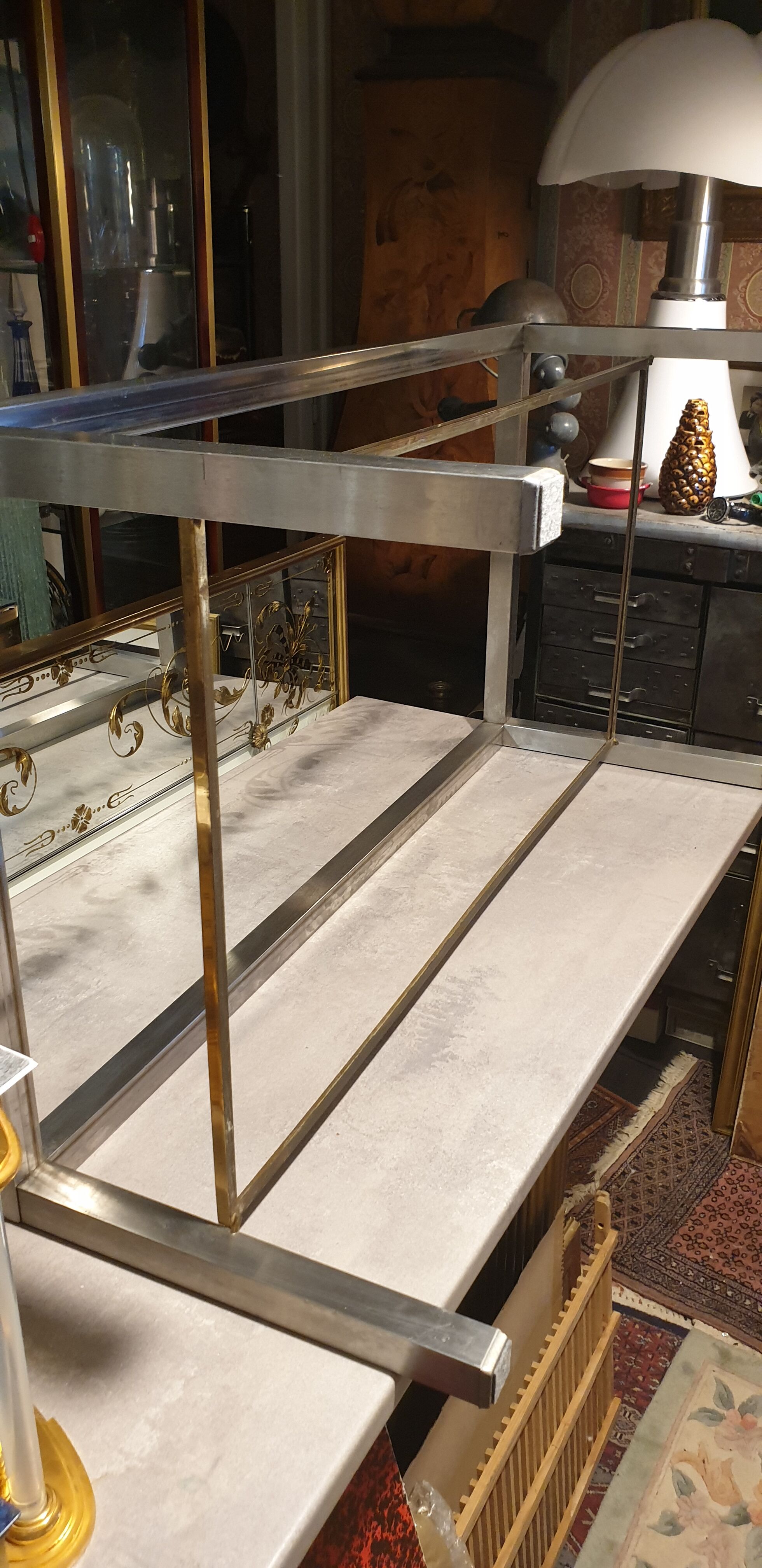 Rectangular glass and metal coffee table