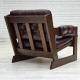 1970s, Scandinavian armchair, brown furniture leather, dark beech wood.