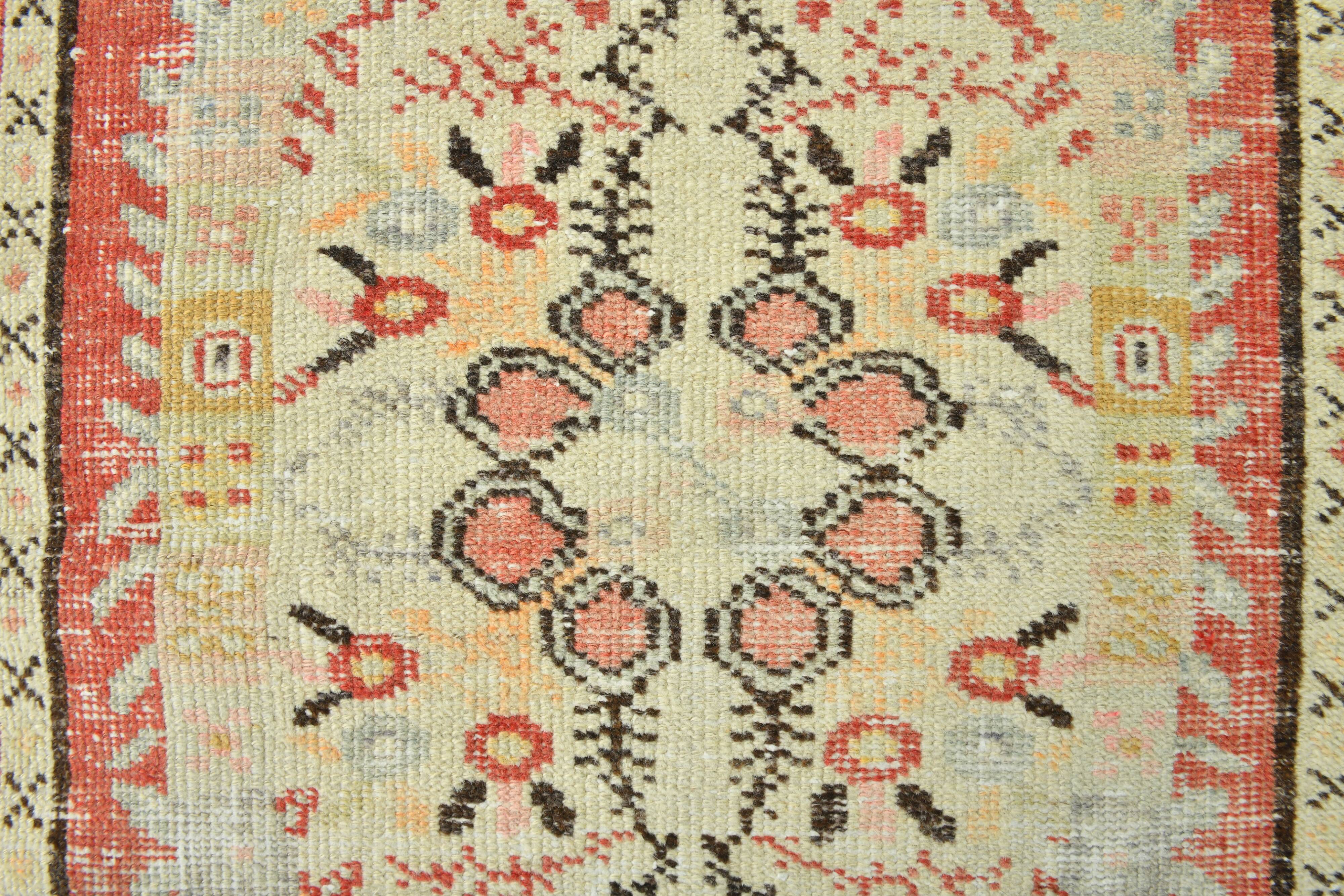 Turkish Red & Cream Oriental Vintage Runner Rug, 85x352Cm