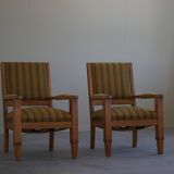 Pair of Art Deco armchairs in oak and fabric, Danish cabinetmaker, 1940s