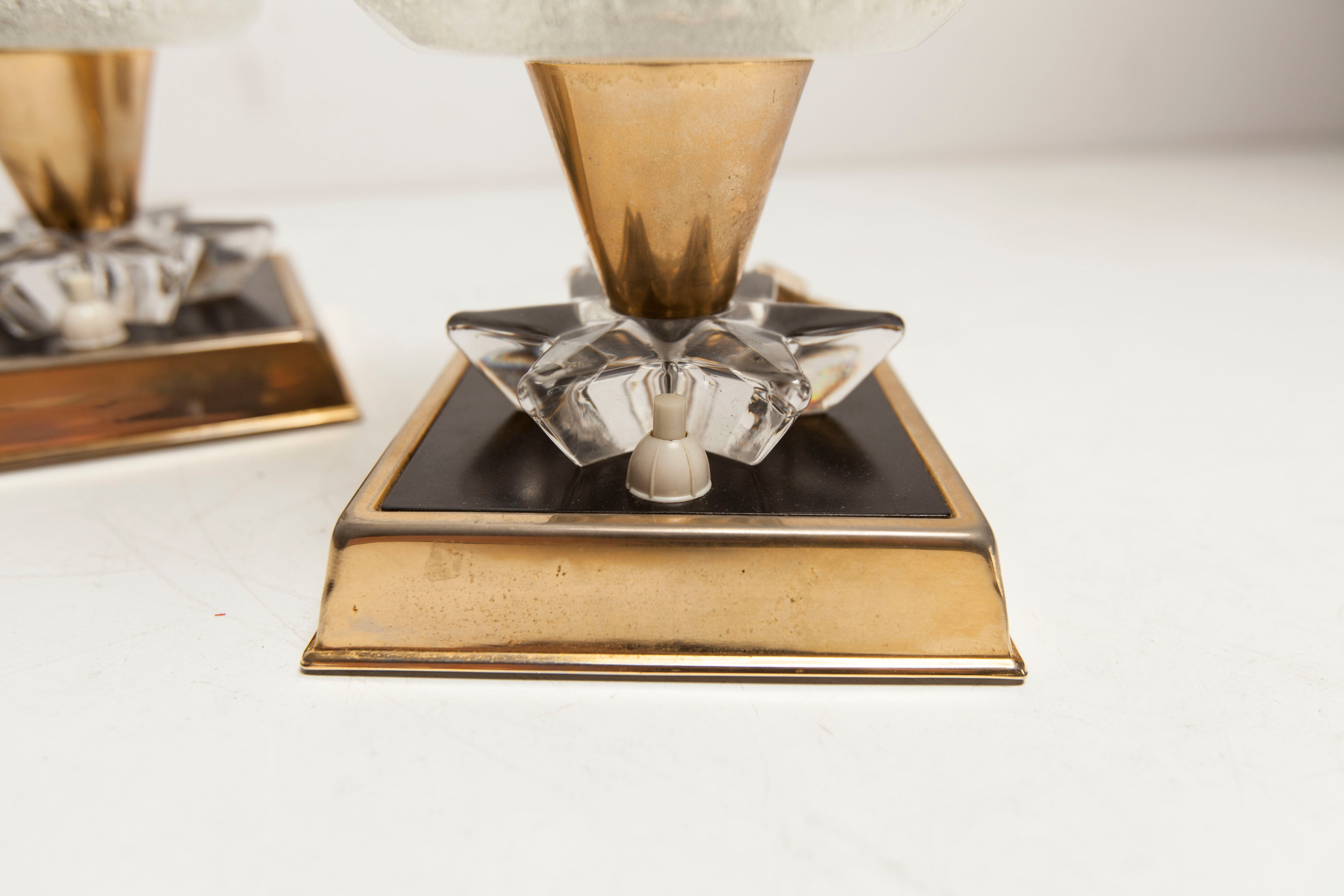 Paire de lampes de chevet 1960 laiton verre etoile
