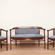 Thonet living room set, in wood and blue jacquard, 1910